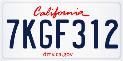 CA license plate 7KGF312