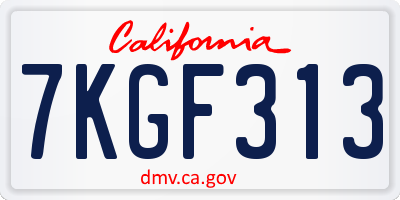 CA license plate 7KGF313