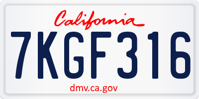 CA license plate 7KGF316