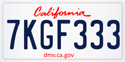 CA license plate 7KGF333