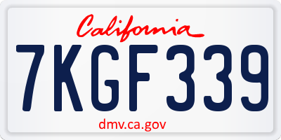 CA license plate 7KGF339