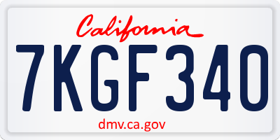 CA license plate 7KGF340