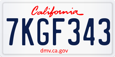 CA license plate 7KGF343