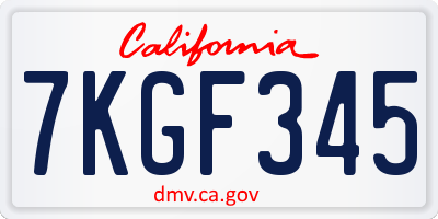 CA license plate 7KGF345