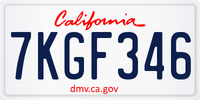 CA license plate 7KGF346