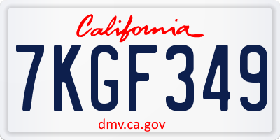 CA license plate 7KGF349