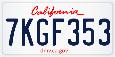 CA license plate 7KGF353