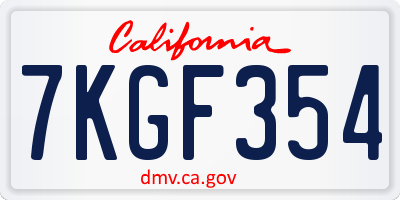 CA license plate 7KGF354