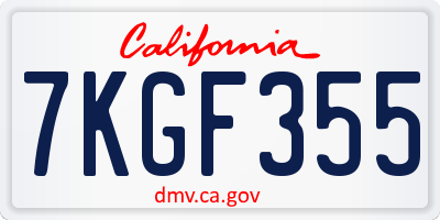 CA license plate 7KGF355