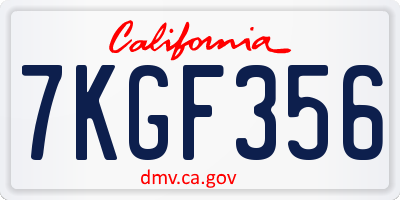 CA license plate 7KGF356