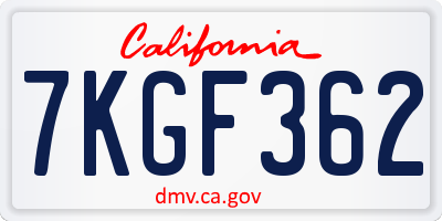 CA license plate 7KGF362