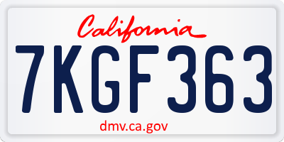 CA license plate 7KGF363