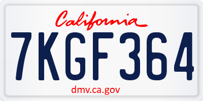 CA license plate 7KGF364