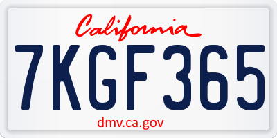 CA license plate 7KGF365