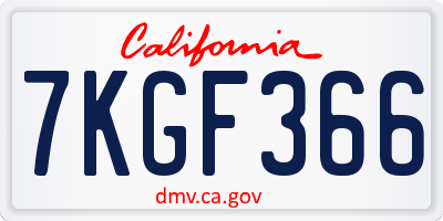 CA license plate 7KGF366