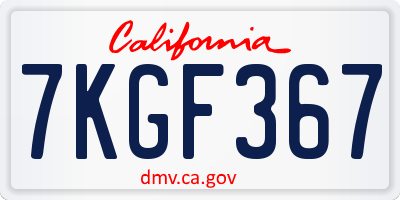 CA license plate 7KGF367