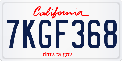 CA license plate 7KGF368