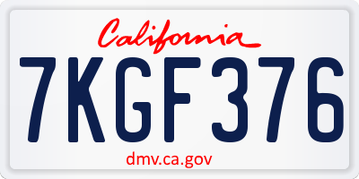 CA license plate 7KGF376
