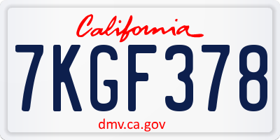 CA license plate 7KGF378