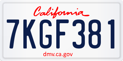 CA license plate 7KGF381