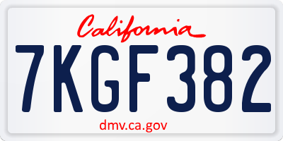 CA license plate 7KGF382