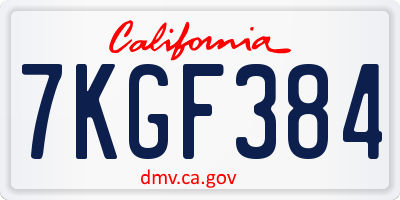 CA license plate 7KGF384