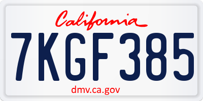 CA license plate 7KGF385