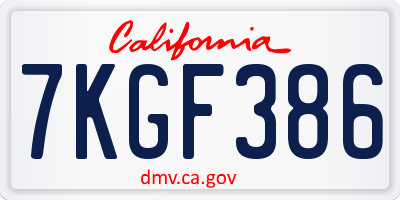 CA license plate 7KGF386