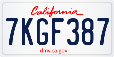 CA license plate 7KGF387