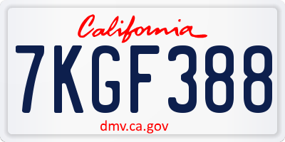 CA license plate 7KGF388