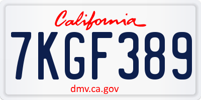 CA license plate 7KGF389