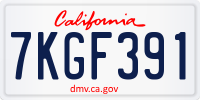 CA license plate 7KGF391