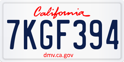 CA license plate 7KGF394