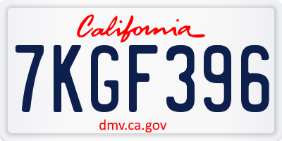 CA license plate 7KGF396
