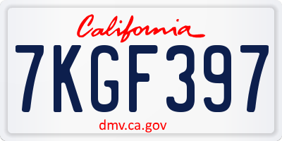 CA license plate 7KGF397