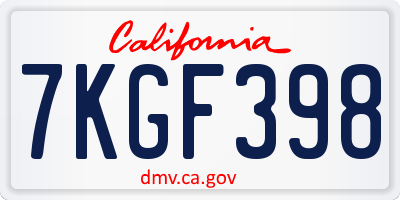 CA license plate 7KGF398