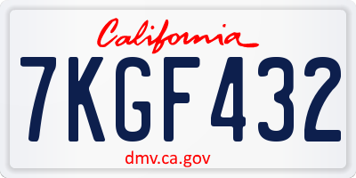 CA license plate 7KGF432
