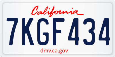 CA license plate 7KGF434