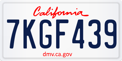 CA license plate 7KGF439