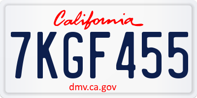 CA license plate 7KGF455