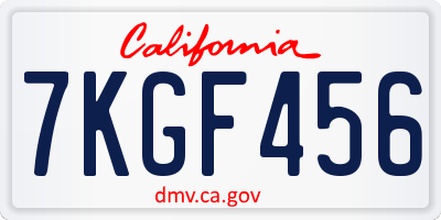 CA license plate 7KGF456