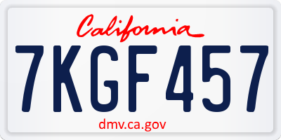 CA license plate 7KGF457