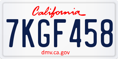 CA license plate 7KGF458