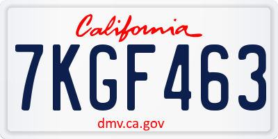 CA license plate 7KGF463