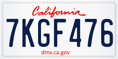CA license plate 7KGF476