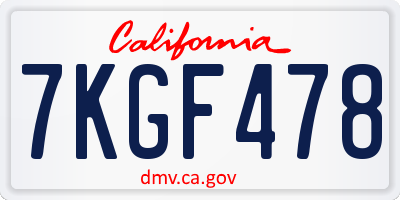 CA license plate 7KGF478