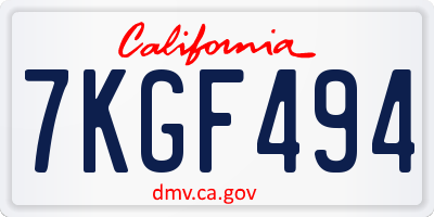 CA license plate 7KGF494