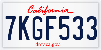 CA license plate 7KGF533