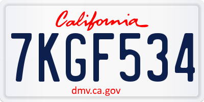 CA license plate 7KGF534