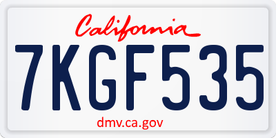 CA license plate 7KGF535